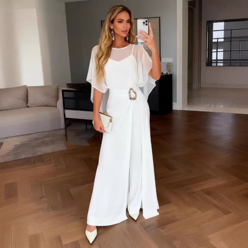 Women'S Formal Wear Wedding - 2026 New Women White Chiffon Jumpsuit