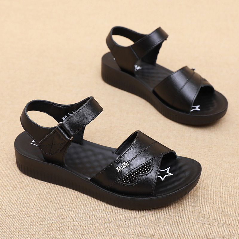 Black Leather T-Strap Peep Toe - Formal Women Daily Wear Sandals recension och pris