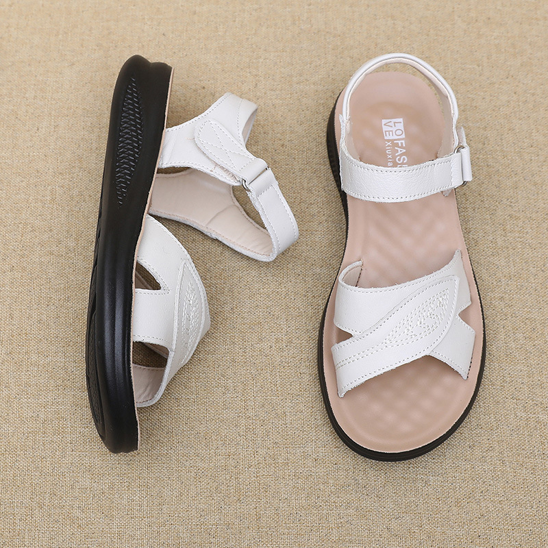 Black Leather T-Strap Peep Toe - Formal Women Daily Wear Sandals recension och pris
