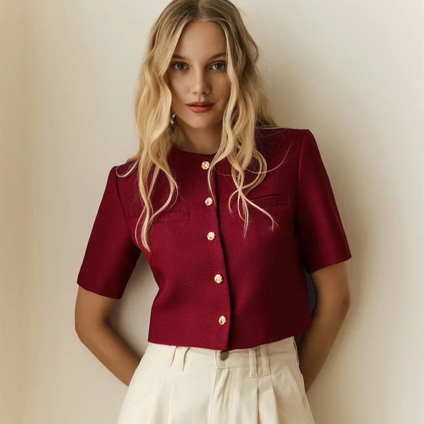 WXOY Women Vintage Tweed Cropp - Women Formal Blouses For Evening Wear recension och pris