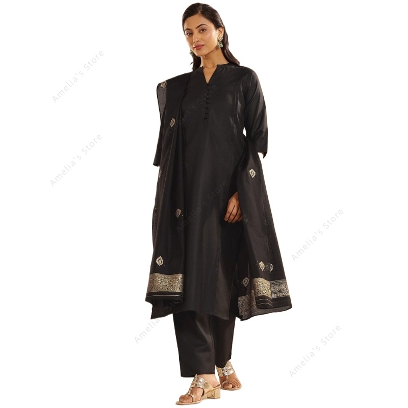 Women's Black Jacquard Kurta P - Women Formal Wear Ethnic recension och pris