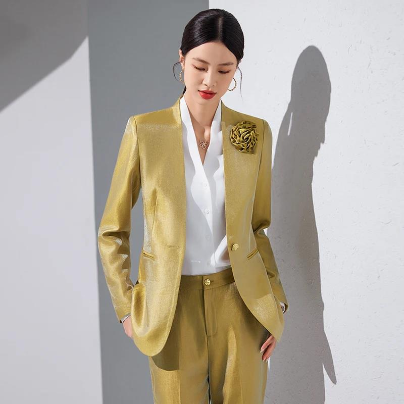 Women Blazer Pants Sets Gold A - Women'S Office Formal Wear For Ladies recension och pris