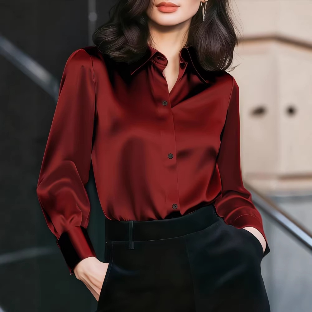 Women Satin Lapel Collar Blous - Women'S Office Formal Wear For Ladies recension och pris
