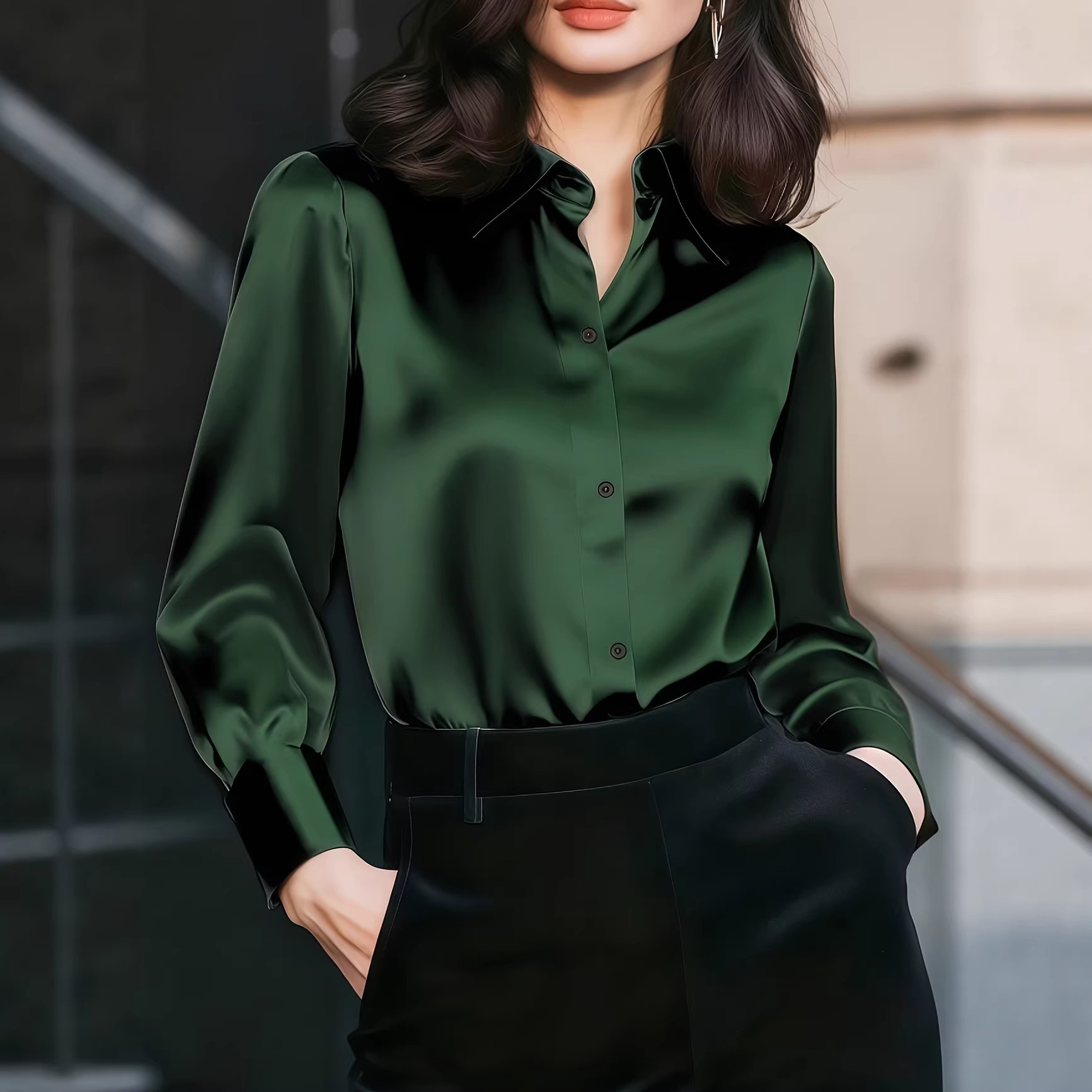 Women Satin Lapel Collar Blous - Women'S Office Formal Wear For Ladies recension och pris